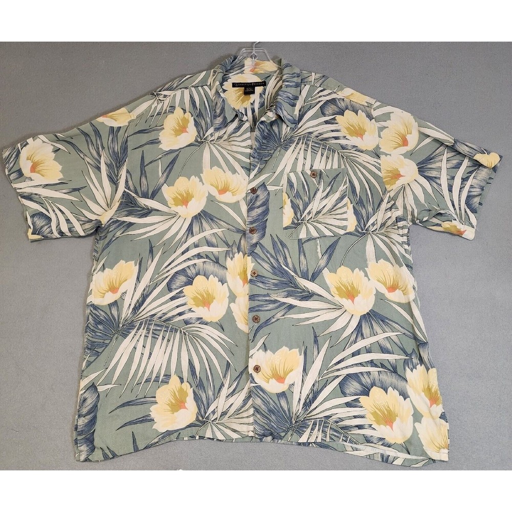 Workers for Freedom Men's Shirt 2XL Blue 100% Silk Shirt Floral Hawaiian